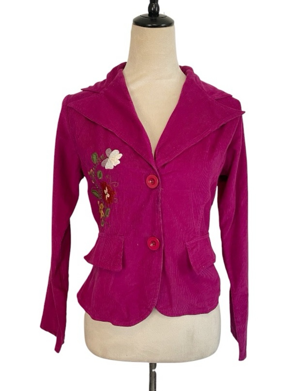 Y2k  Angie Corduroy Blazer Pink Floral Embroidered S NWT